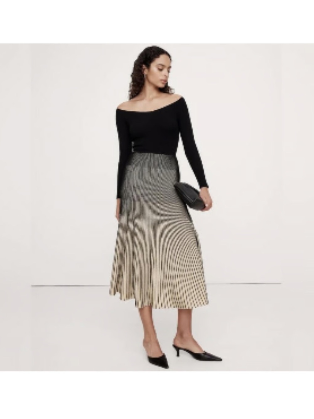 Banana Republic Off Shoulder Metallic Pleated Sweater Dress Black Gold L